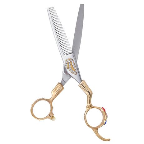 Tesoura Profissional Desbaste/Desfiadeira 5.5” Polegadas M001-530 Prata/Dourada - Jaguar Menor preço em Tesoura Profissional Desbaste/Desfiadeira 5.5” Polegadas M001-530 Prata/Dourada - Jaguar
