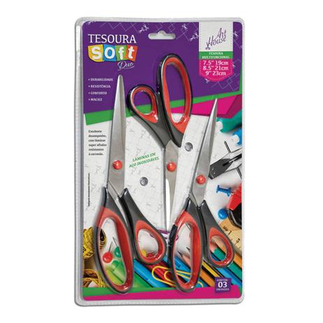 Tesoura Soft Duo Kit com 3 Peças Multifuncional: Escritório, Artesanato, Confecção e Similares - Art house Menor preço em Tesoura Soft Duo Kit com 3 Peças Multifuncional: Escritório, Artesanato, Confecção e Similares - Art house