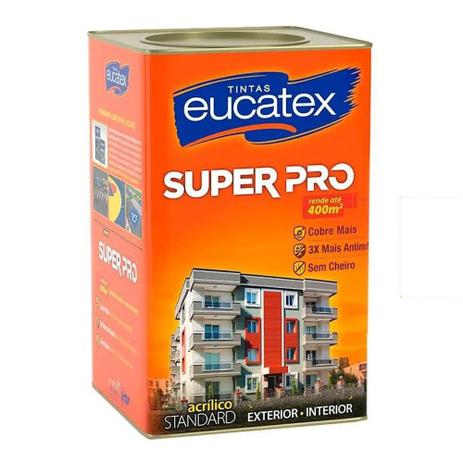 Tinta Acrilica Branco Semi Brilho Super Pro Eucatex 18lt Menor preço em Tinta Acrilica Branco Semi Brilho Super Pro Eucatex 18lt