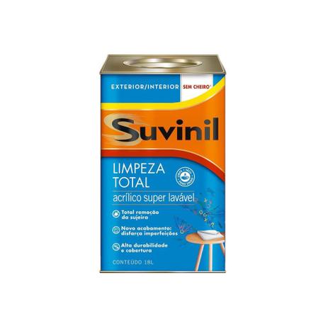 Tinta Acrílica Fosca Suave Limpeza Total Branco 18 Litros - Suvinil Menor preço em Tinta Acrílica Fosca Suave Limpeza Total Branco 18 Litros - Suvinil