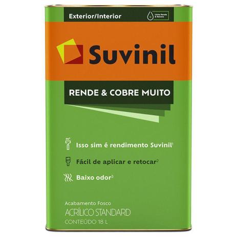 Tinta Acrílica Fosco Suvinil Rende Cobre Muito Branco 18L - (Escolha a Cor) * Menor preço em Tinta Acrílica Fosco Suvinil Rende Cobre Muito Branco 18L - (Escolha a Cor) *
