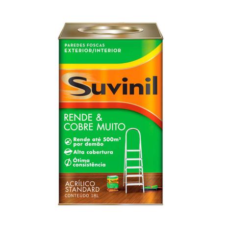 Tinta Látex standard Rende Muito acrílico fosco 18L branco Suvinil Menor preço em Tinta Látex standard Rende Muito acrílico fosco 18L branco Suvinil