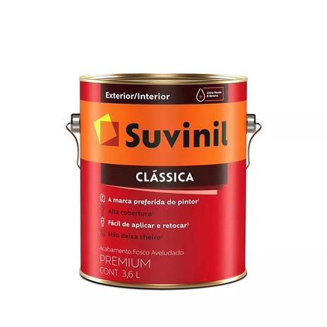 Tinta Parede Acrílico Branco Pva Fosco Suvinil Clássico 3,6 Litros Menor preço em Tinta Parede Acrílico Branco Pva Fosco Suvinil Clássico 3,6 Litros