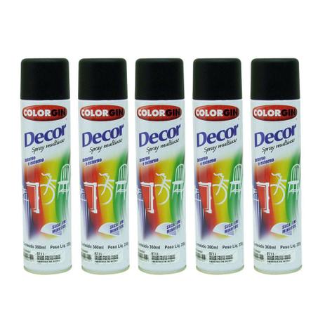 Tinta Spray Preto Fosco Colorgin Decor 360ml Com 5 Unidades Menor preço em Tinta Spray Preto Fosco Colorgin Decor 360ml Com 5 Unidades