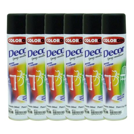 Tinta Spray Preto Fosco Colorgin Decor 360ml Com 6 Unidades Menor preço em Tinta Spray Preto Fosco Colorgin Decor 360ml Com 6 Unidades