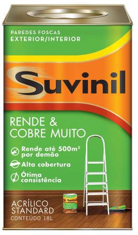 Tinta Suvinil Acrílico Rende e Cobre Muito Standard BRANCO 18L Menor preço em Tinta Suvinil Acrílico Rende e Cobre Muito Standard BRANCO 18L