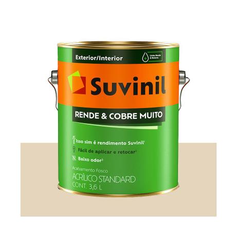 Tinta Suvinil Látex fosco standard Rende Cobre Muito palha 3,6 litros Menor preço em Tinta Suvinil Látex fosco standard Rende Cobre Muito palha 3,6 litros