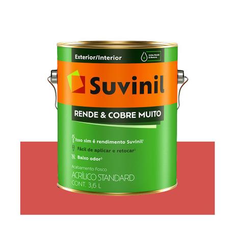 Tinta Suvinil látex standard Rende Cobre Muito vermelho cardinal 3,6 litros Menor preço em Tinta Suvinil látex standard Rende Cobre Muito vermelho cardinal 3,6 litros