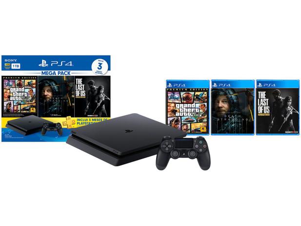 PlayStation 4 Mega Pack Bundle V9 1TB 1 Controle - Sony com 3 Jogos PS Plus 3 meses Menor preço em PlayStation 4 Mega Pack Bundle V9 1TB 1 Controle - Sony com 3 Jogos PS Plus 3 meses