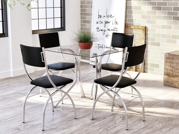 Conjunto de Mesa Aço Cromado com 4 Cadeiras - Estofadas Brigatto Olinda Menor preço em Conjunto de Mesa Aço Cromado com 4 Cadeiras - Estofadas Brigatto Olinda