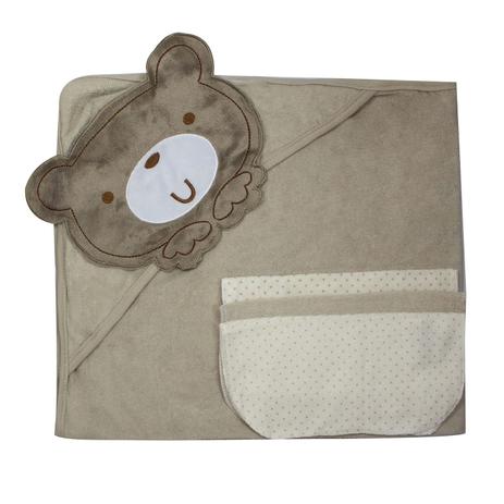 Toalha Banho Baby Camesa Urso Com Capuz E 3 Toalhas De Boca Bege Menor preço em Toalha Banho Baby Camesa Urso Com Capuz E 3 Toalhas De Boca Bege
