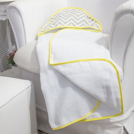 Toalha c/ Capuz Estampada - Chevron Amarelo - Laura baby Menor preço em Toalha c/ Capuz Estampada - Chevron Amarelo - Laura baby