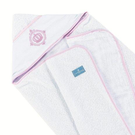 Toalha de Banho Felpuda Forrada Fralda Capuz Bordado Coroa Flor de Liz Viés Rosa - A. constantini enxoval de bebê Menor preço em Toalha de Banho Felpuda Forrada Fralda Capuz Bordado Coroa Flor de Liz Viés Rosa - A. constantini enxoval de bebê