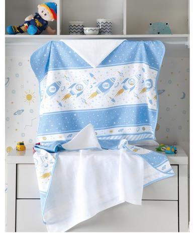 Toalha de Banho P/ Bebê - Estampada - Foguete - C/ Fralda - C/ Capuz - Dohler Menor preço em Toalha de Banho P/ Bebê - Estampada - Foguete - C/ Fralda - C/ Capuz - Dohler