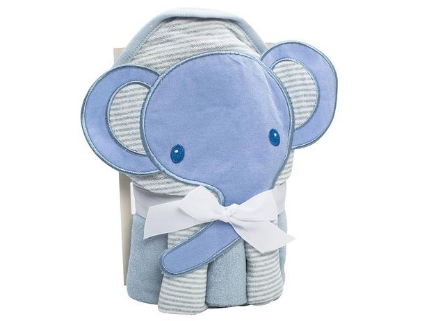 Toalha de banho para bebê com capuz 66x76 com 3 Toalhas de boca Elefante azul - Camesa é boa?