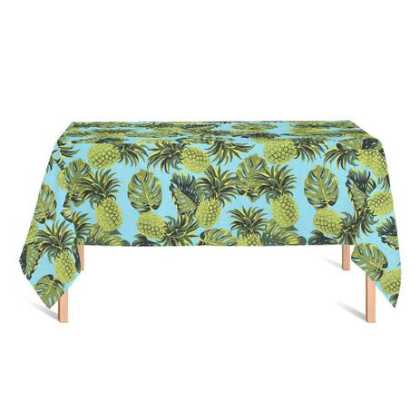 Toalha de Mesa Retangular em Tecido Jacquard Estampado Abacaxi Azul Turquesa Menor preço em Toalha de Mesa Retangular em Tecido Jacquard Estampado Abacaxi Azul Turquesa