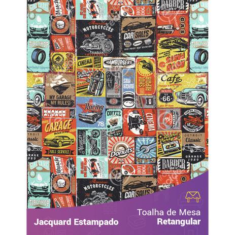Toalha de Mesa Retangular em Tecido Jacquard Estampado Automotivo Garagem Retrô Colorido Menor preço em Toalha de Mesa Retangular em Tecido Jacquard Estampado Automotivo Garagem Retrô Colorido
