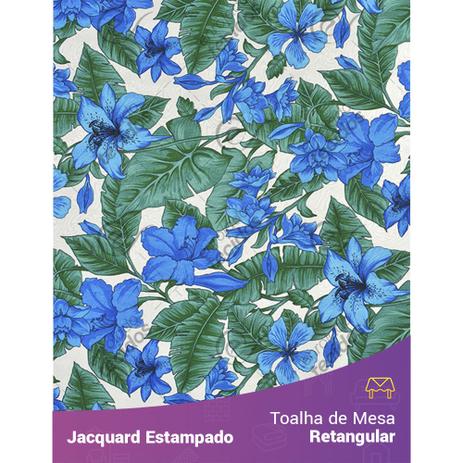 Toalha de Mesa Retangular em Tecido Jacquard Estampado Flor Hibiscus Azul Menor preço em Toalha de Mesa Retangular em Tecido Jacquard Estampado Flor Hibiscus Azul