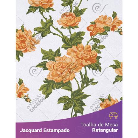 Toalha de Mesa Retangular em Tecido Jacquard Estampado Floral Laranja Fundo Branco Menor preço em Toalha de Mesa Retangular em Tecido Jacquard Estampado Floral Laranja Fundo Branco