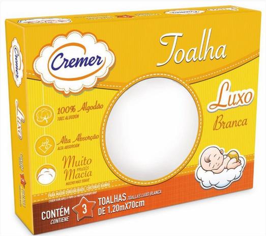 Toalha Fralda de Pano Cremer Luxo Branca Lisa Com 3un Menor preço em Toalha Fralda de Pano Cremer Luxo Branca Lisa Com 3un