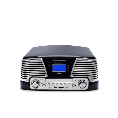 Toca Discos Vintage Anos 50 Raveo Harmony Bluetooth, AM e FM, CD Player, USB, SD, Gravação, Preto Menor preço em Toca Discos Vintage Anos 50 Raveo Harmony Bluetooth, AM e FM, CD Player, USB, SD, Gravação, Preto