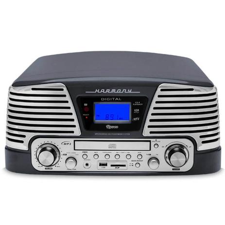 Toca Discos Vintage Anos 50 Raveo Harmony Bluetooth, AM/FM, CD Player, USB, SD, Gravação Titanium Menor preço em Toca Discos Vintage Anos 50 Raveo Harmony Bluetooth, AM/FM, CD Player, USB, SD, Gravação Titanium