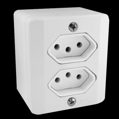 Tomada Dupla 2P+T Sistema X 10A c/ Caixa Externa Sobrepor 02 unidades - ilumi Menor preço em Tomada Dupla 2P+T Sistema X 10A c/ Caixa Externa Sobrepor 02 unidades - ilumi