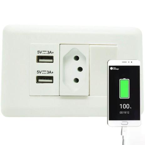 Tomada Interruptor e 2 Entradas USB Universal Celular (888643) - Ab midia Menor preço em Tomada Interruptor e 2 Entradas USB Universal Celular (888643) - Ab midia