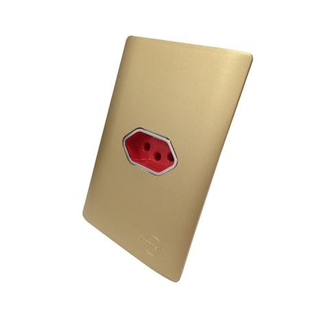 Menor preço em Tomada Universal Horizontal 2P+T 20A Vermelha Cromada Com Placa 4x2- Dourada - Novara Colors tcn - Dicompel