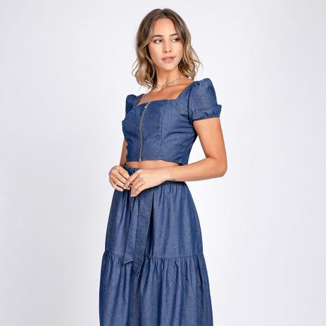 cropped manga bufante azul