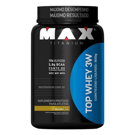 Top whey 3w - 900 g - baunilha - Max titanium Menor preço em Top whey 3w - 900 g - baunilha - Max titanium