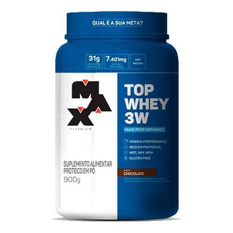 Top Whey 3W Chocolate 900g Max Titanium Menor preço em Top Whey 3W Chocolate 900g Max Titanium