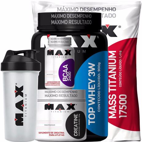 Top Whey 3w Vit Frutas + Mass Titanium 17500 + Bcaa + Shaker - Max titanium é boa?