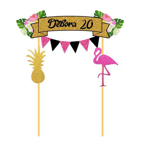 Topo de Bolo Personalizado Flamingo - Aluá festas Menor preço em Topo de Bolo Personalizado Flamingo - Aluá festas
