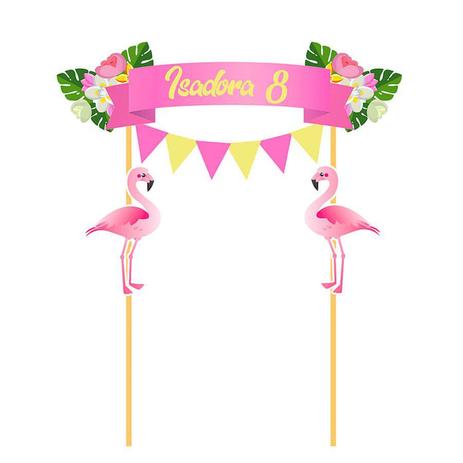 Topo de Bolo Personalizado Flamingo Rosa - Aluá festas Menor preço em Topo de Bolo Personalizado Flamingo Rosa - Aluá festas
