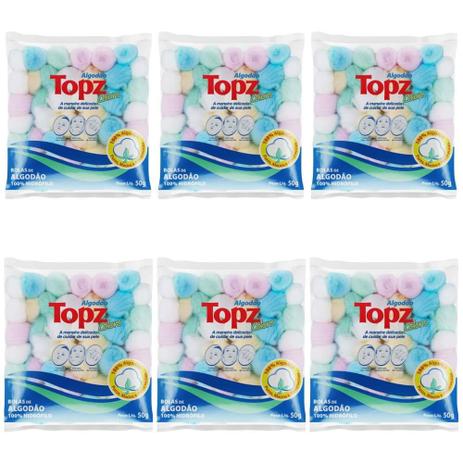 Topz Algodão Bolinha Colorido 50g (Kit C/06) Menor preço em Topz Algodão Bolinha Colorido 50g (Kit C/06)