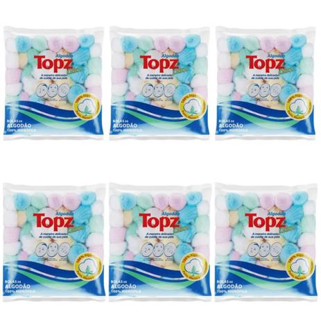 Topz Algodão Bolinha Colorido 90g (Kit C/06) Menor preço em Topz Algodão Bolinha Colorido 90g (Kit C/06)