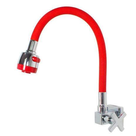 Torneira Cozinha Parede Cruzeta Gourmet Tubo Vermelho Articulável Jato Duplo Ajustável - MK Metais - Metalkit Menor preço em Torneira Cozinha Parede Cruzeta Gourmet Tubo Vermelho Articulável Jato Duplo Ajustável - MK Metais - Metalkit