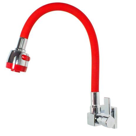 Torneira Cozinha Parede Gourmet Tubo Vermelho Articulável Jato Duplo Ajustável - MK Metais - Metalkit Menor preço em Torneira Cozinha Parede Gourmet Tubo Vermelho Articulável Jato Duplo Ajustável - MK Metais - Metalkit