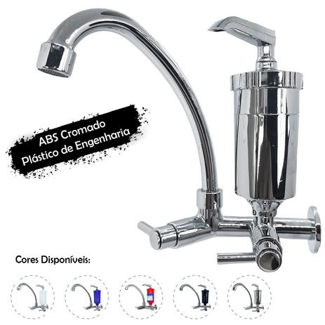 Torneira Gourmet Parede Filtro ABS Cozinha Pia Cromada Preta Vermelha Branca Azul - Hexa Metais Menor preço em Torneira Gourmet Parede Filtro ABS Cozinha Pia Cromada Preta Vermelha Branca Azul - Hexa Metais
