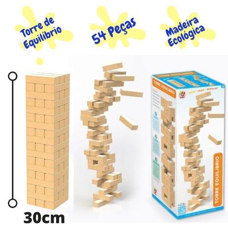 Torre de Equilíbrio Jogo Brinquedo Infantil 54 Peças MDF - JUNGES Menor preço em Torre de Equilíbrio Jogo Brinquedo Infantil 54 Peças MDF - JUNGES