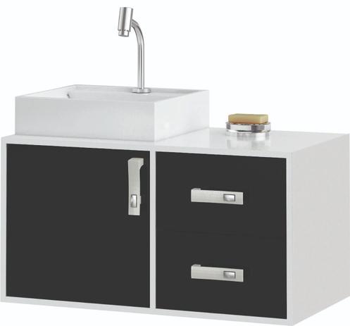 Toucador com Cuba Napoli 80x52 Branco/Preto MGM Menor preço em Toucador com Cuba Napoli 80x52 Branco/Preto MGM