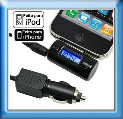 Transmissor FM P/ iPhone 3G/2G e iPod C/ Carregador Veicular - Generico Menor preço em Transmissor FM P/ iPhone 3G/2G e iPod C/ Carregador Veicular - Generico