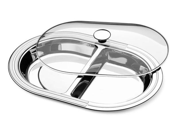 Travessa 2 divisões aço inox com tampa de vidro 450 x 310mm - Ciclo - Tramontina Menor preço em Travessa 2 divisões aço inox com tampa de vidro 450 x 310mm - Ciclo - Tramontina