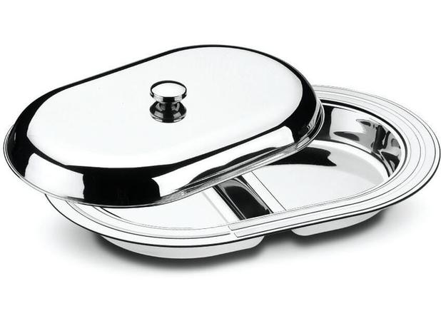 Travessa Aço Inox com 2 Divisões e Tampa Ciclo Tramontina - TMT 257 Menor preço em Travessa Aço Inox com 2 Divisões e Tampa Ciclo Tramontina - TMT 257