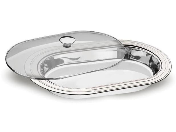 Travessa funda aço inox com tampa de vidro 450 x 310mm - Ciclo - Tramontina Menor preço em Travessa funda aço inox com tampa de vidro 450 x 310mm - Ciclo - Tramontina
