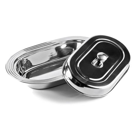 Travessa Oval Aço Inox com Tampa 34cm - Gourmet Mix Menor preço em Travessa Oval Aço Inox com Tampa 34cm - Gourmet Mix