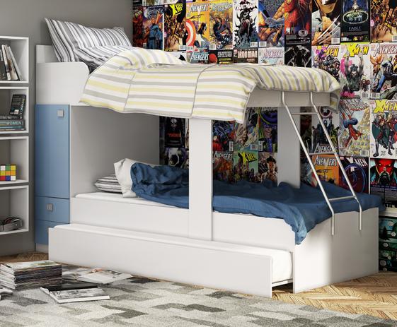 Treliche Beliche Cama Solteiro Infantil Armario Gaveta Azul - Percasa Menor preço em Treliche Beliche Cama Solteiro Infantil Armario Gaveta Azul - Percasa