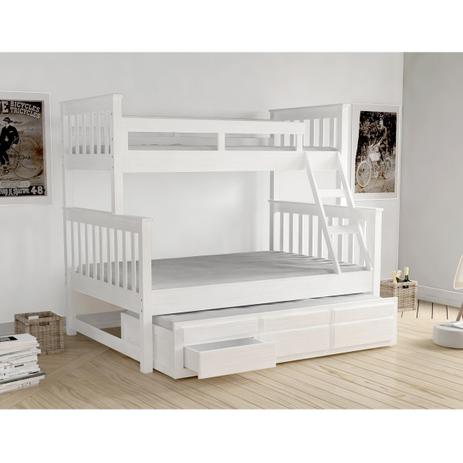 Treliche Cama de Casal Solteiro e Cama Auxiliar com 3 Gavetas Branco Lavado Saraiva Menor preço em Treliche Cama de Casal Solteiro e Cama Auxiliar com 3 Gavetas Branco Lavado Saraiva
