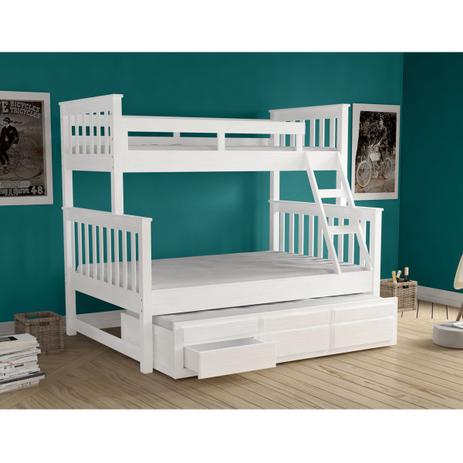 Treliche Casal e e Solteiro Madeira Maciça e Cama Auxiliar com 3 Gavetas Branco Lavado Saraiva Menor preço em Treliche Casal e e Solteiro Madeira Maciça e Cama Auxiliar com 3 Gavetas Branco Lavado Saraiva